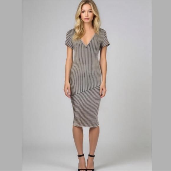 Zara Dresses & Skirts - ZARA Bodycon V Neck Front and Back Asymetical A-Line Midi Dress, Size Medium